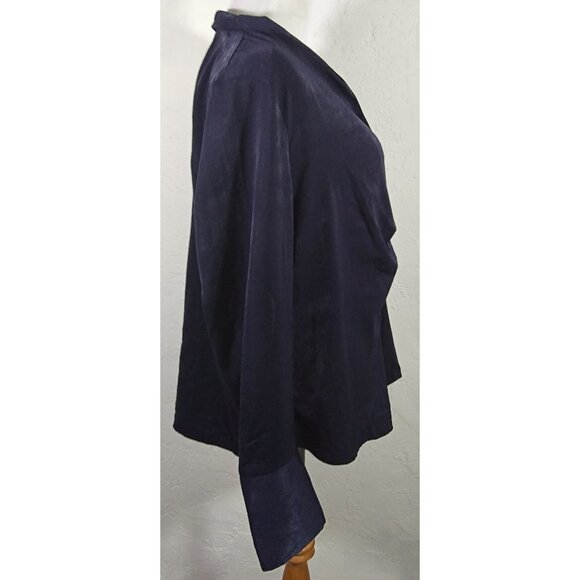Something Navy Top Large Night Blue Draped Front V Neck Long Sleeve Wrap - Picture 4 of 7